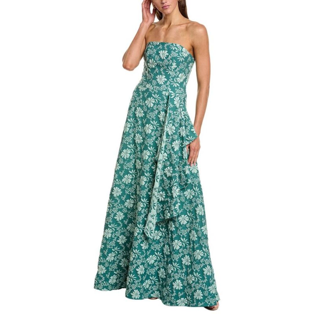 Rene Ruiz Womens  Strapless A-Line Side Drape Gown, Blue